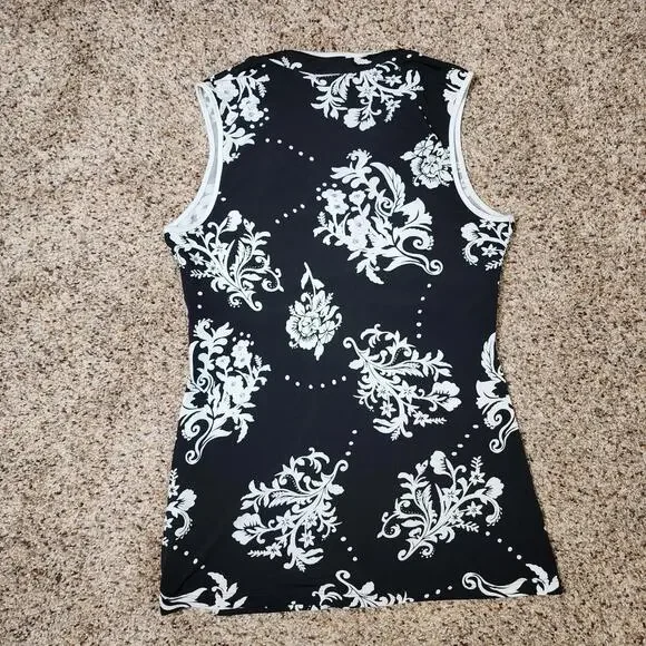 Maurices Women's Size Large Black White Floral Sleeveless Blouse Top Shirt - Picture 2 of 6